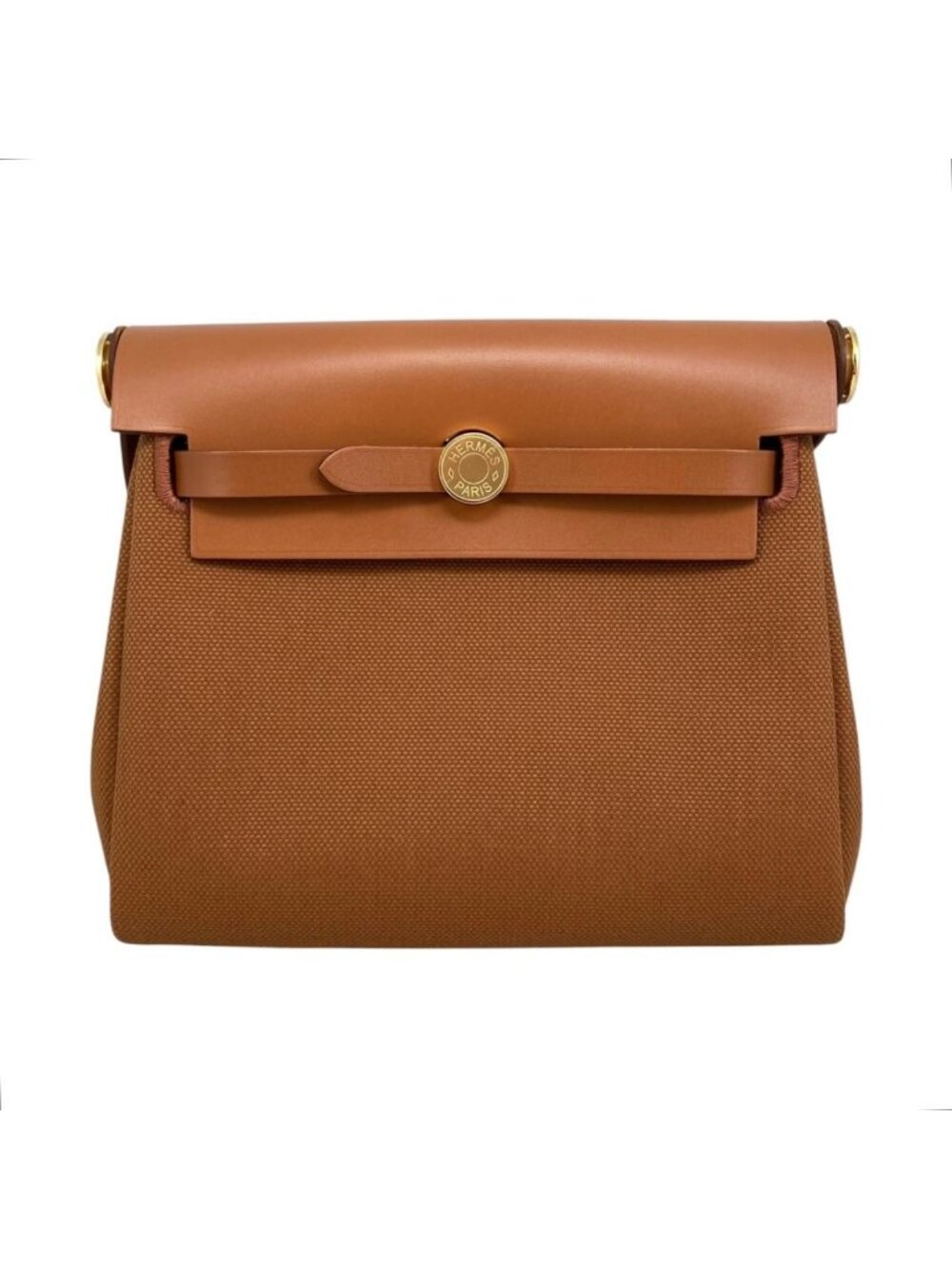 Hermes Shoulder Bag Herbag Zip 20 Vache Hunter Toile H Fauve Brown Gold